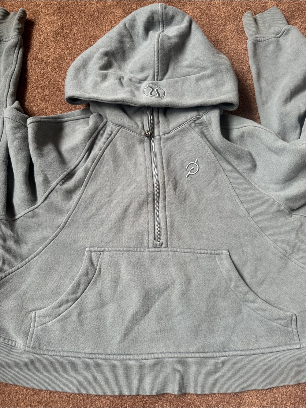 lululemon athletica Light Gray Fleece Hoodie with peloton symbol